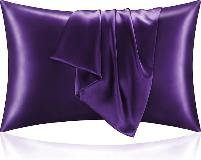 Breathable BEDELITE Satin Pillowcase for Hair and Skin Super Soft and Cooling Similar to Silk Pillow Cases 2 Pack with Envelope Closure Gift for Women Men 20 quot x26 quot Standard Size Plum Purple Minimalist