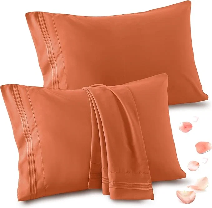 Original Design Vonty 2 Pack Queen Pillow Cases - 20x30 Inch 1800 Thread Count Microfiber Pillowcases Queen Size Pimpkin Orange Pillow Cases Luxury amp Soft Embroidered Bed Pillow Covers with Envelope Closure Contemporary