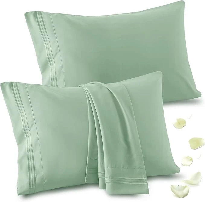 Relaxed Vonty 2 Pack Standard Pillow Cases - 20x26 Inch 1800 Thread Count Microfiber Pillowcases Standard Size Sage Green Pillow Cases Luxury amp Soft Embroidered Bed Pillow Covers with Envelope Closure Verified