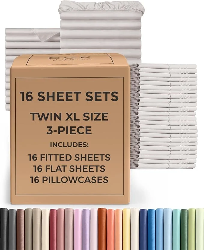Durable Bulk Case Pack of 16 Sheet Sets - 16 Complete Sheet Sets - Bulk Twin XL Bedding - Whole Case Pack for Hotels amp Airbnbs - Deep Pocket amp Wrinkle - Cooling amp Breathable - Twin XL Light Grey Dependable