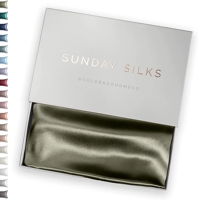 Sustainable SUNDAYSILKS™ Premium Silk Pillow Cases Mulberry Silk Pillowcase with Zipper All Sides 22 Momme Grade 6A Silk Standard Queen King Size Olive Superior