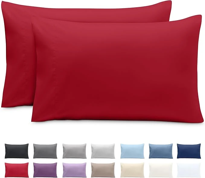 Casual Bare Home Microfiber Pillow Cases - Queen Size Set of 2 - Cooling Pillowcases - Double Brushed - Easy Care - Envelope Closure Queen Pillowcase Set of 2 Red Convenient