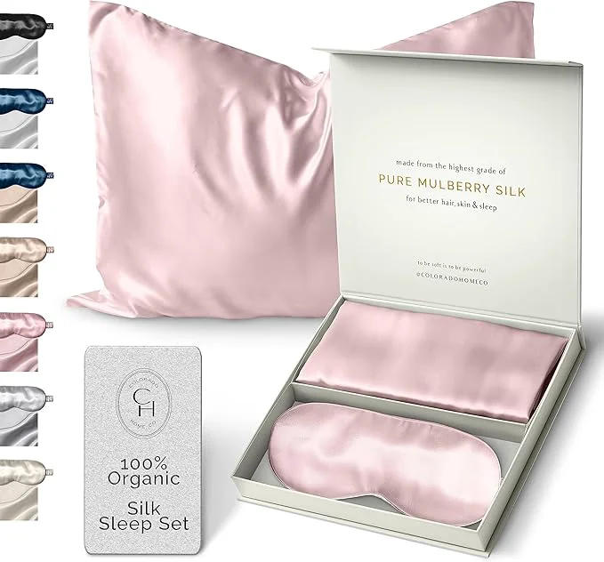 Traditional Colorado Home Co Silk Pillowcase for Hair and Skin - Pink Quartz Queen Size Silk Pillow Covers - 20x30 - Pillow Case for Acne with Eye Mask for Sleeping Trusted