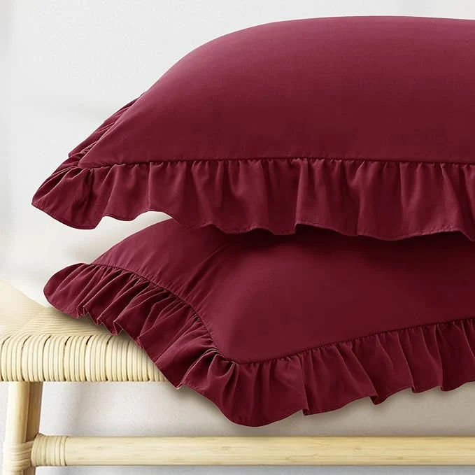 Stylish KKJIAF Ruffle Pillow Cases King Size Set of 2 Ruffled Pillow Covers with Envelope Closure Wrinkle Resistant Ruffled Pillow Shams 20 quot x 36 quot Burgundy Secure