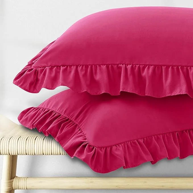 Healthy KKJIAF Ruffle Pillow Cases King Size Set of 2 Ruffled Pillow Covers with Envelope Closure Wrinkle Resistant Ruffled Pillow Shams 20 quot x 36 quot Hot Pink Reusable