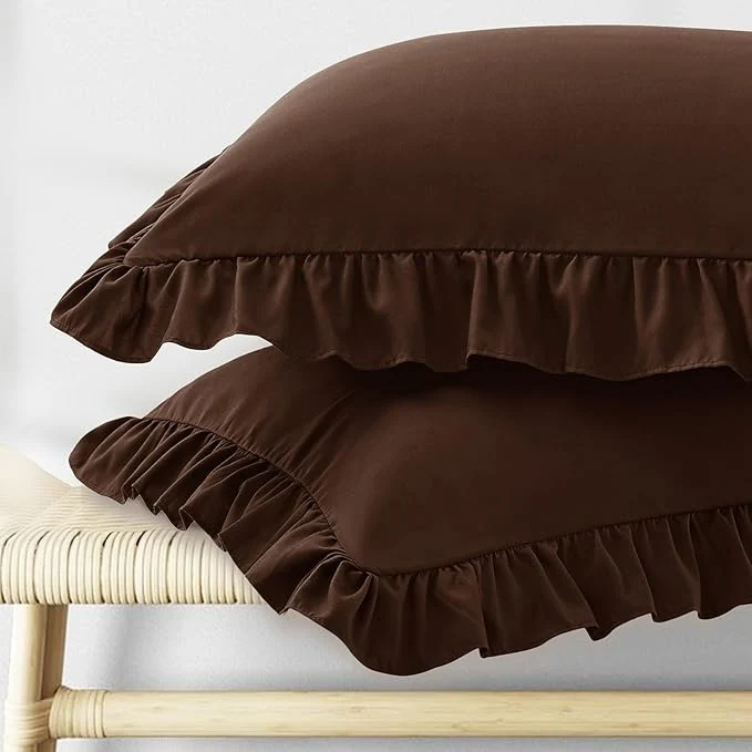 Specialty KKJIAF Ruffle Pillow Cases Standard Size Set of 2 Ruffled Pillow Covers with Envelope Closure Wrinkle Resistant Ruffled Pillow Shams 20 quot x 26 quot Brown Stylish
