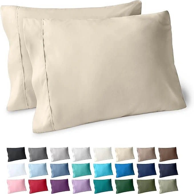 Official Bare Home Microfiber Pillow Cases - King Size Set of 2 - Cooling Pillowcases - Double Brushed - Sand Pillowcases 2 Pack - Easy Care King Pillowcase Set of 2 Sand Reusable