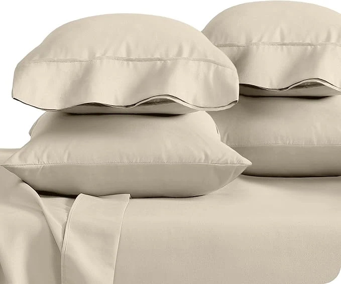 Responsible Bare Home Microfiber Bulk Pillow Cases - Standard Queen Size Set of 4 - Cooling Pillowcases - Double Brushed - Sand Pillowcases 4 Pack - Easy Care Standard - 4 Pack Sand Superior