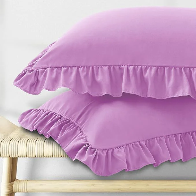High-End KKJIAF Ruffle Pillow Cases King Size Set of 2 Ruffled Pillow Covers with Envelope Closure Wrinkle Resistant Ruffled Pillow Shams 20 quot x 36 quot Lavender Original Design