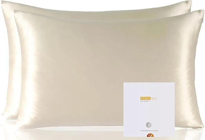 Eco-Friendly ZIMASILK Pure Mulberry Silk Pillowcase 2 Pack Soft and Smooth Both Sides Premium Grade 6A Silk 600 Thread Count with Hidden Zipper for Men and Women Family Standard 20 quot x26 quot Beige Durable