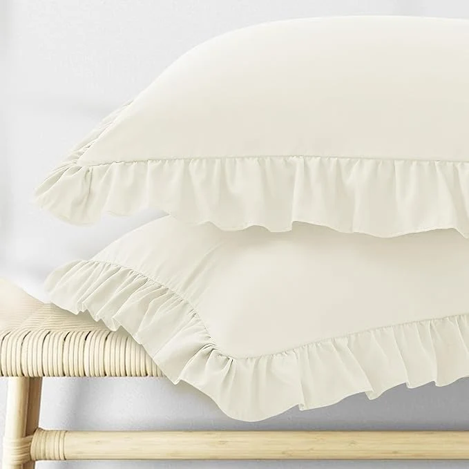 Fine KKJIAF Ruffle Pillow Cases King Size Set of 2 Ruffled Pillow Covers with Envelope Closure Wrinkle Resistant Ruffled Pillow Shams 20 quot x 36 quot Beige High-Grade