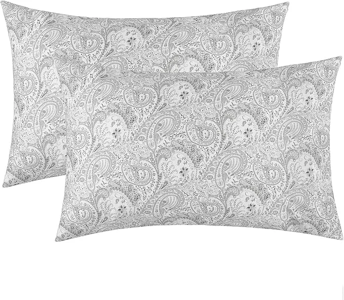 Casual Mellanni Pillow Cases - Luxury Extra Soft Cooling Pillow Covers - 2 PC Iconic Collection Pillowcases - Envelope Closure Standard Queen 20 quot x 30 quot Paisley Gray Traditional