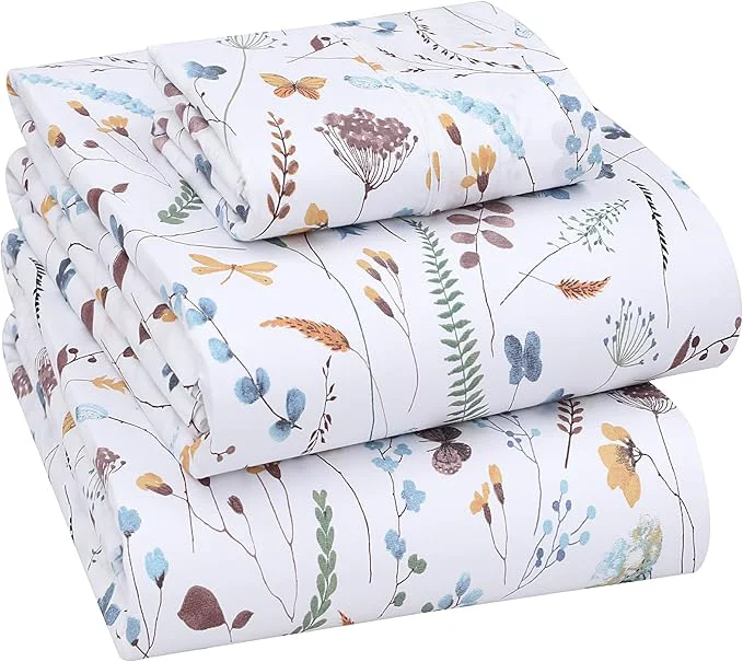 Official RUVANTI Cotton Sheets – Twin XL Size Percale Bedding Cooling amp Breathable Floral Design Durable with a Crisp Soft amp Comfortable Feel 16 quot Deep Pocket 3-Piece Set Fern Class Easy-to-Use