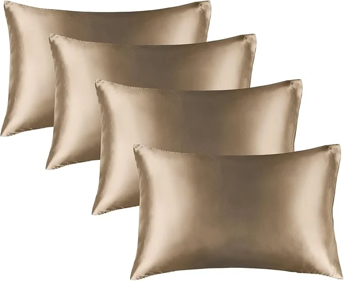 BEDELITE Satin Pillowcase for Hair and Skin Super Soft Similar to Silk Pillow Cases 4 Pack with Envelope Closure Cooling Pillowcases for Women Men 20 quot x30 quot Queen Size Tawny Brown Long-Lasting
