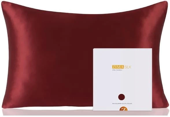 Genuine ZIMASILK Pure Mulberry Silk Pillowcase for Hair and Skin Health Soft and Smooth Both Sides Premium Grade 6A Silk 600 Thread Count with Hidden Zipper 1pc King 20 39 39 x36 39 39 Burgundy Lightweight