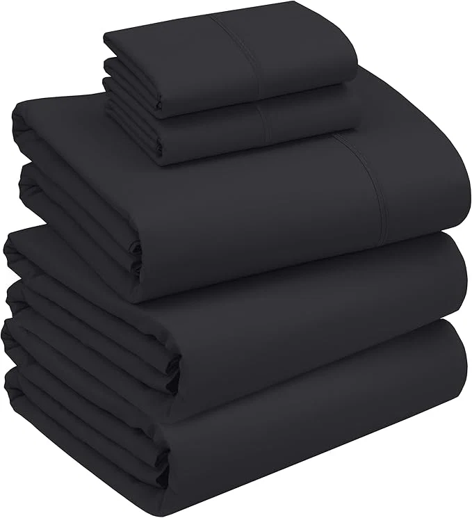 High-Performance RUVANTI Cotton Sheets – Split King Size Percale Bedding Cooling amp Breathable Durable with a Crisp Soft amp Comfortable Feel 16 quot Deep Pocket 5-Piece Set Jet Black Fine Crafted