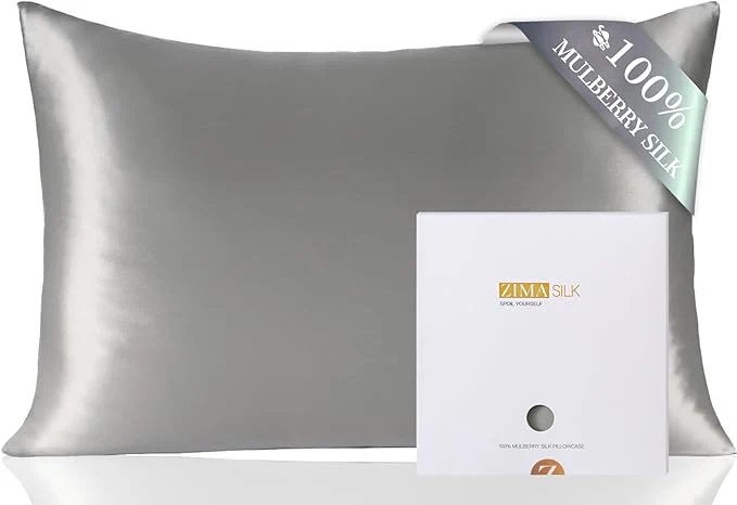 Powerful ZIMASILK Pure Mulberry Silk Pillowcase for Hair and Skin Health Soft and Smooth Both Sides Premium Grade 6A Silk 600 Thread Count with Hidden Zipper 1pc Queen 20 39 39 x30 39 39 Gray Unique