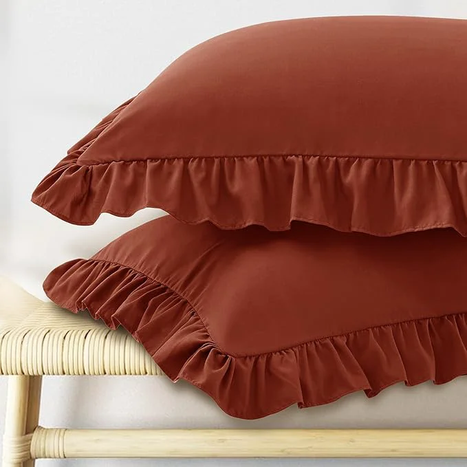 First-Class KKJIAF Ruffle Pillow Cases Standard Size Set of 2 Ruffled Pillow Covers with Envelope Closure Wrinkle Resistant Ruffled Pillow Shams 20 quot x 26 quot Dusty Orange Genuine