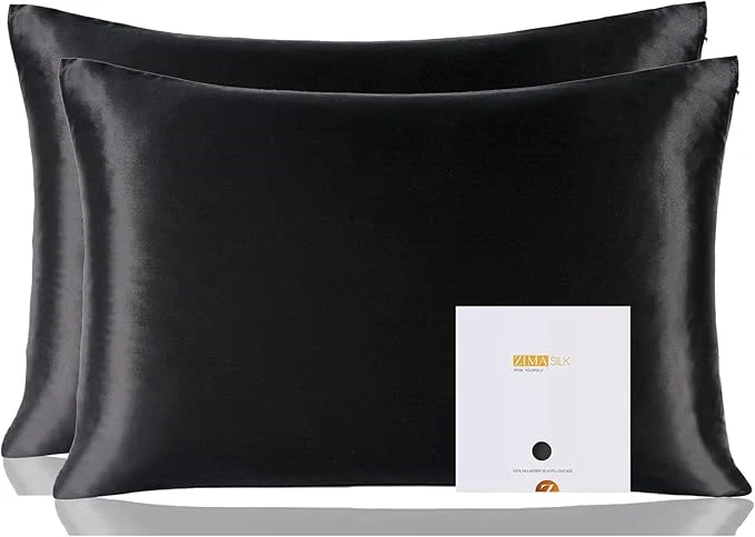 Clean ZIMASILK Pure Mulberry Silk Pillowcase 2 Pack Soft and Smooth Both Sides Premium Grade 6A Silk 600 Thread Count with Hidden Zipper Queen 20 39 39 x30 39 39 Black Proven