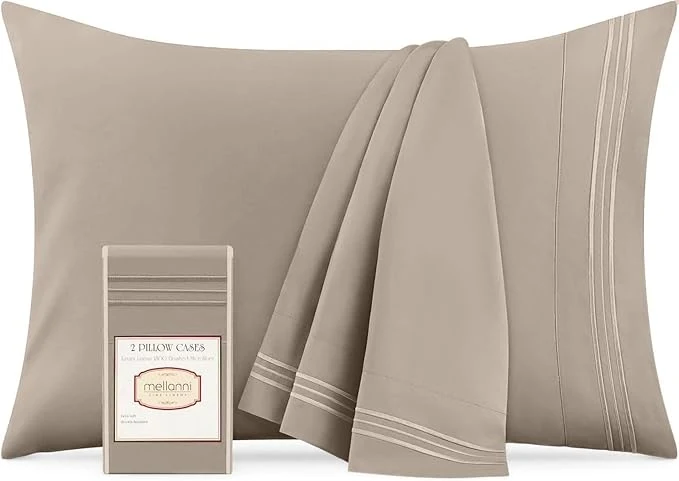 Modern Mellanni Pillow Cases - Luxury Extra Soft Cooling Pillow Covers - 2 PC Iconic Collection Pillowcases - Envelope Closure Standard Queen 20 quot x 30 quot Tan Contemporary