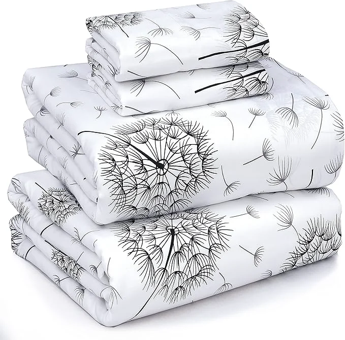 Expertly Made RUVANTI Cotton Sheets – Queen Size Percale Bedding Cooling amp Breathable Floral Design Durable with a Crisp Soft amp Comfortable Feel 16 quot Deep Pocket 4-Piece Set Dandelion Crafted