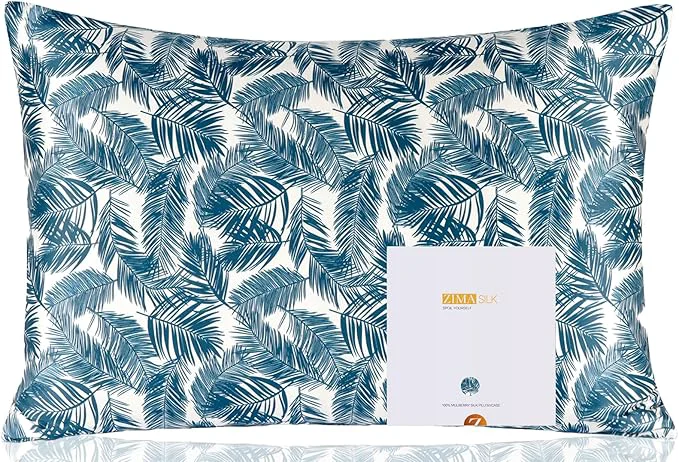 Responsible ZIMASILK Pure Mulberry Silk Pillowcase for Hair and Skin Health Both Sides 19 Momme Silk Floral Print 1pc Queen 20 39 39 x30 39 39 Blue Leaves Durable