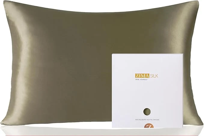 Healthy ZIMASILK Pure Mulberry Silk Pillowcase for Hair and Skin Health Soft and Smooth Both Sides Premium Grade 6A Silk 600 Thread Count with Hidden Zipper 1pc King 20 39 39 x36 39 39 Olive Grey High-Performance