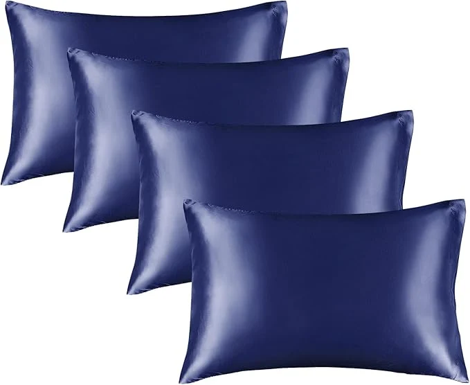 Original BEDELITE Satin Pillowcase for Hair and Skin Super Soft Similar to Silk Pillow Cases 4 Pack with Envelope Closure Cooling Pillowcases for Women Men 20 quot x26 quot Standard Size Navy World-Class