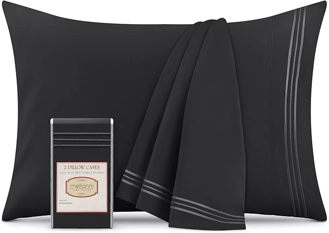 Trendy Mellanni Pillow Cases - Luxury Extra Soft Cooling Pillow Covers - 2 PC Iconic Collection Pillowcases - Envelope Closure Standard Queen 20 quot x 30 quot Black Genuine