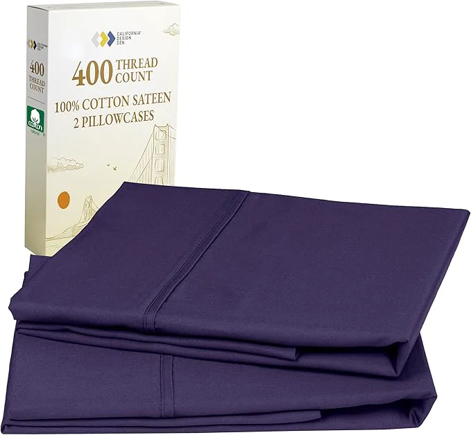 Expertly Made California Design Den Standard Queen Size Pillowcase Set - 400 Thread Count Cotton Sateen Set of 2 Pillow Covers Soft and Breathable - Dark Purple Green