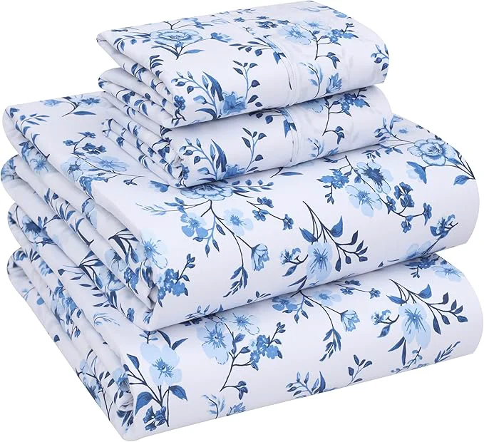 Clean RUVANTI Cotton Sheets – California King Percale Bedding Cooling amp Breathable Floral Design Durable with a Crisp Soft amp Comfortable Feel 14 quot Deep Pocket 4-Piece Set Annual Long-Lasting