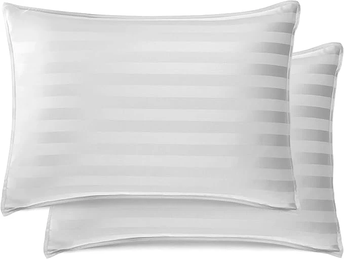 Traditional Queen Pillowcases by Pure Bamboo Organic Viscose Derived from Bamboo Luxuriously Soft amp Cooling Double Stitching Envelope Closure 2 Queen Pillowcases Jacquard White Environmentally Friendly