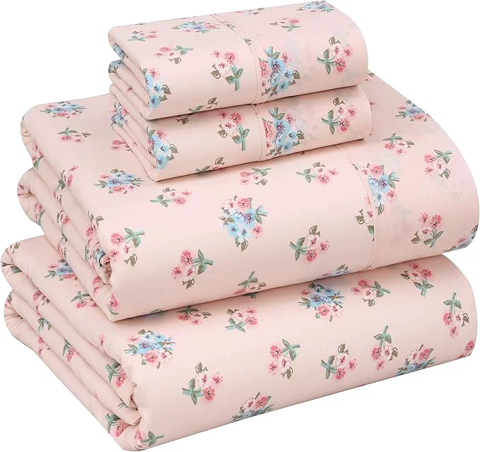 Stylish RUVANTI Cotton Sheets – Queen Size Percale Bedding Cooling amp Breathable Floral Design Durable with a Crisp Soft amp Comfortable Feel 16 quot Deep Pocket 4-Piece Set Spring On Quality