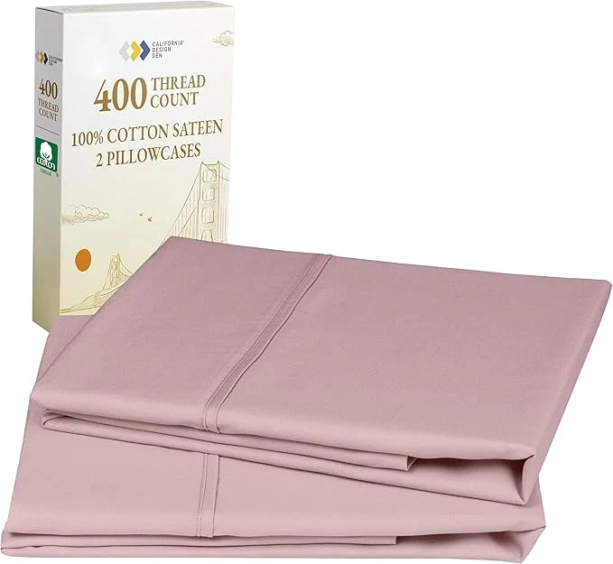 Sustainable California Design Den Pillow Cases King Size Set of 2-400 Thread Count Sateen Natural Cotton Pillowcases King Soft Roomy and Breathable - Mauve Specialty