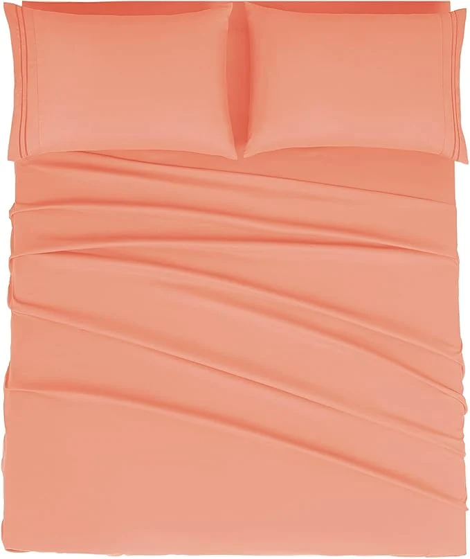 Relaxed Mejoroom King Size Bed Sheet Set - Hotel Luxury 1800 Bedding Sheets amp Pillowcases - 16 quot Deep Pocket Fitted Sheet Soft Breathable Wrinkle amp Fade Resistant - 4 Piece King Coral User-Friendly