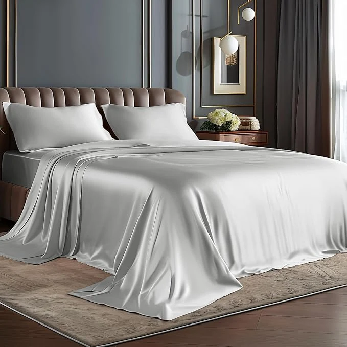 Traditional BEDELITE Satin Sheets Twin XL Size Bed Set Luxury Soft Grey Silky Sheets for Hair and Skin Similar to Silk Bed Sheets Set 3 Pieces with 1 Deep Pocket Fitted Sheet 1 Flat Sheet and 1 Pillowcase Pure