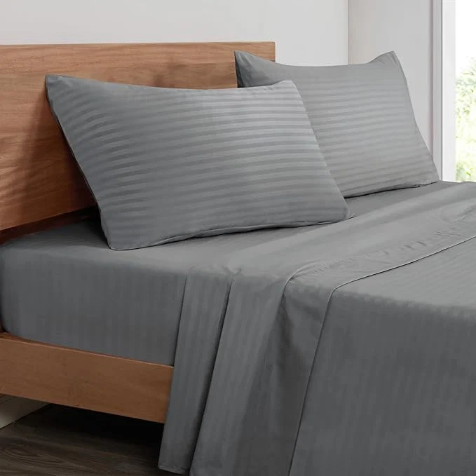 Reusable Mejoroom Striped Full Size Sheets – Extra Soft Full Size Bed Sheets - 16inches deep Pocket Full Sheet Set Breathable Wrinkle Fade and Stain Resistant – 4 Piece 02-Gray Detailed