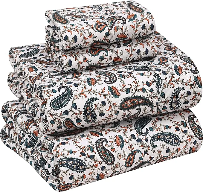 Pure RUVANTI Cotton Sheets – Full Size Percale Bedding Cooling amp Breathable Floral Design Durable with a Crisp Soft amp Comfortable Feel 16 quot Deep Pocket 4-Piece Set Teal Paisley Functional