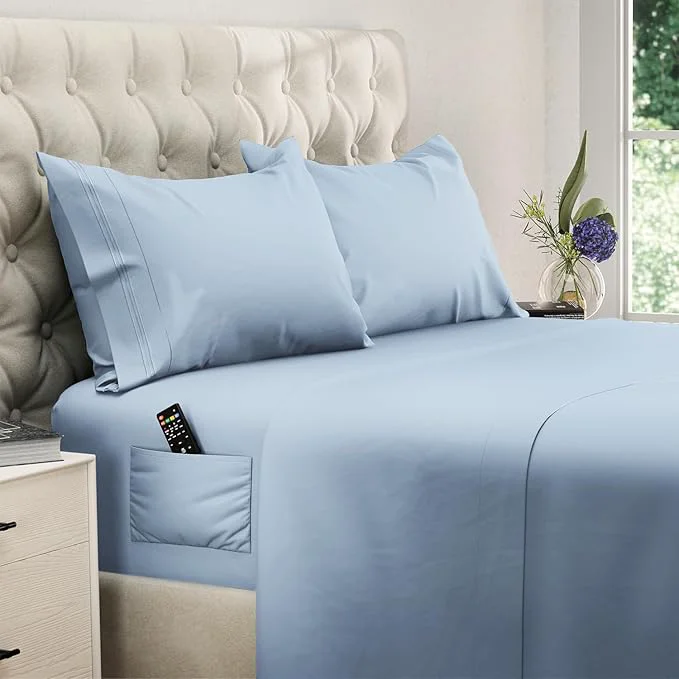 Original DREAMCARE Full Size Sheets - Cooling Bed Sheets - 4pcs Set - up to 15 quot Deep Pocket Full Sheet Set - Sheets Full Size Bed - Soft amp Long Lasting Fine Brushed Polyester with Side Pocket - LightBlue Elegant