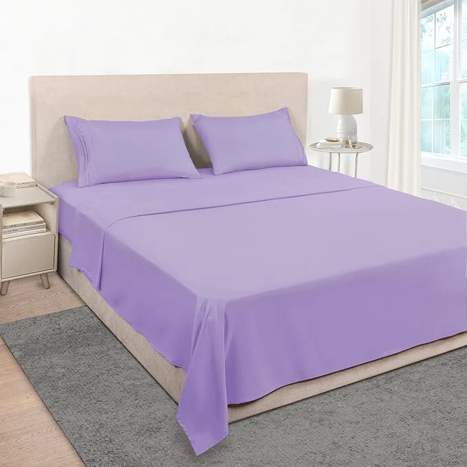 Advanced Mejoroom Queen Size Sheet Set - Hotel Luxury 1800 Bedding Sheets amp Pillowcases - Deep Pocket Fitted Sheet Soft Breathable Wrinkle amp Fade Resistant - 4 Piece Queen Violet Crafted