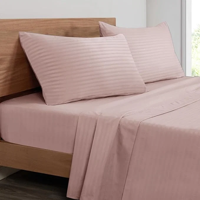 Authentic Mejoroom Striped Full Size Sheets – Extra Soft Full Size Bed Sheets - 16inches deep Pocket Full Sheet Set Breathable Wrinkle Fade and Stain Resistant - 4 Piece 02-Dusty Pink Sophisticated