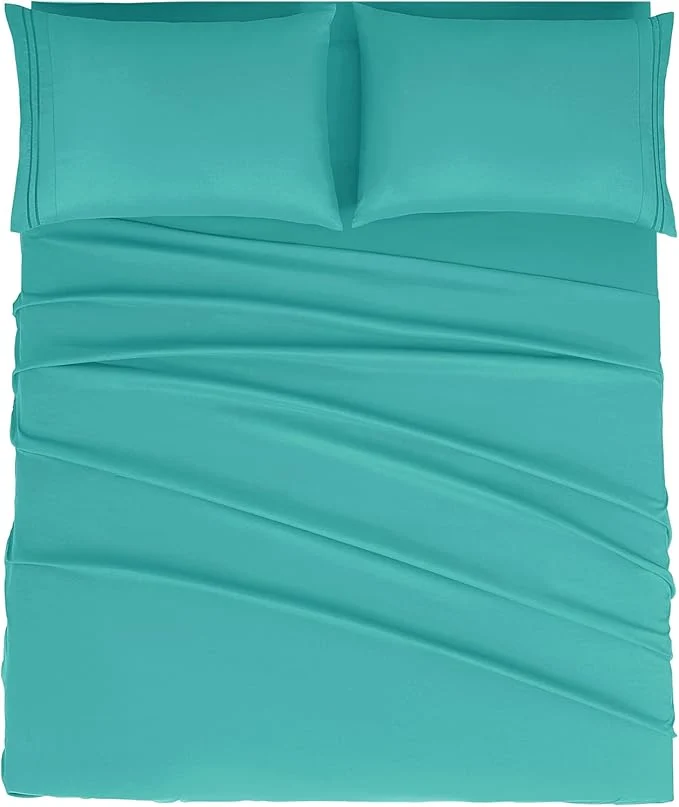 Durable Mejoroom Queen Size Sheet Set - Hotel Luxury 1800 Bedding Sheets amp Pillowcases - Deep Pocket Fitted Sheet Soft Breathable Wrinkle amp Fade Resistant - 4 Piece Queen Teal Reusable