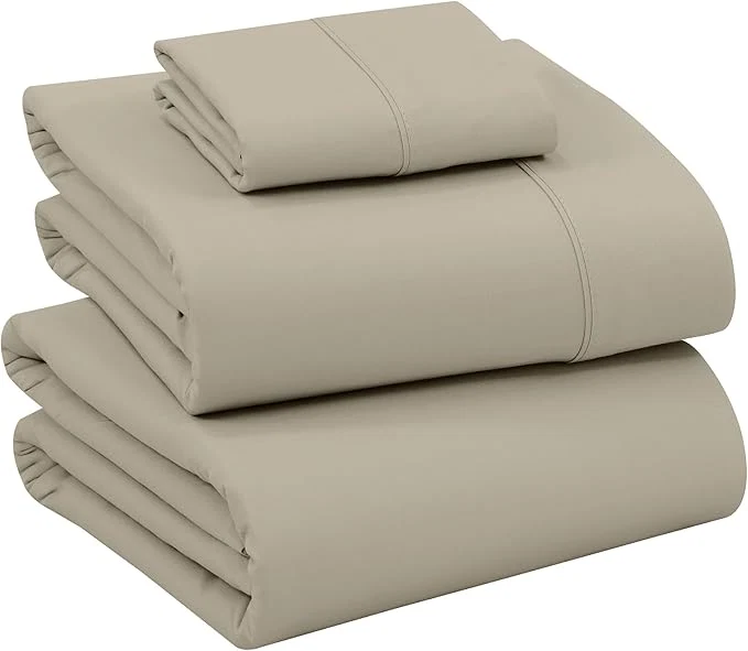 Detailed RUVANTI Cotton Sheets – Twin Size Percale Bedding Cooling amp Breathable Durable with a Crisp Soft amp Comfortable Feel 16 quot Deep Pocket 3-Piece Set Taupe First-Class
