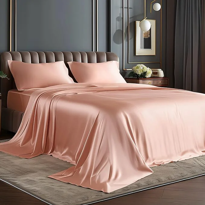 First-Class BEDELITE Satin Sheets Full Size Bed Set Luxury Soft Coral Pink Silky Sheets for Hair and Skin Similar to Silk Bed Sheets Set 4 Pieces with 1 Deep Pocket Fitted Sheet 1 Flat Sheet and 2 Pillowcases Classic