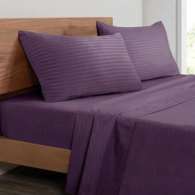 Unique Mejoroom Striped Queen Size Sheet Set - Hotel Luxury 1800 Bedding Sheets amp Pillowcases - Deep Pocket Fitted Sheet Soft Breathable Wrinkle amp Fade Resistant - 4 Piece 02-Purple Casual