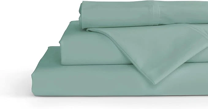 Modern Linen Home Cotton Percale Sheets King Size Aqua Blue Deep Pocket 4 Pieces Set - 1 Flat 1 Deep Pocket Fitted Sheet and 2 Pillowcases Crisp Cool and Strong Bed Linen Relaxed