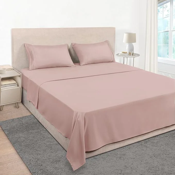 Reusable Mejoroom Bed Sheets Set Extra Soft Luxury Full Sheets with 16 Inch Deep Pocket Premium Bedding Collection - Breathable Wrinkle Fade Stain Resistant Hypoallergenic - 4 Piece Full Dusty Pink Stylish