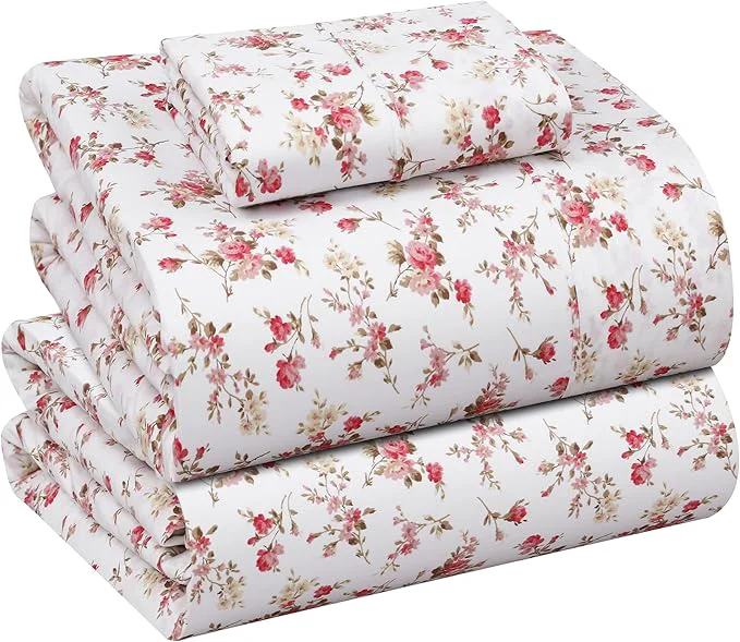 High-Quality RUVANTI Cotton Sheets – Twin Size Percale Bedding Cooling amp Breathable Floral Design Durable with a Crisp Soft amp Comfortable Feel 16 quot Deep Pocket 3-Piece Set Bouquet Powerful