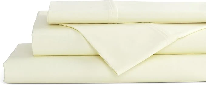 Specialty Linen Home Cotton Percale Sheets King Size Cream Deep Pocket 4 Pieces Set - 1 Flat 1 Deep Pocket Fitted Sheet and 2 Pillowcases Crisp Cool and Strong Bed Linen Unique