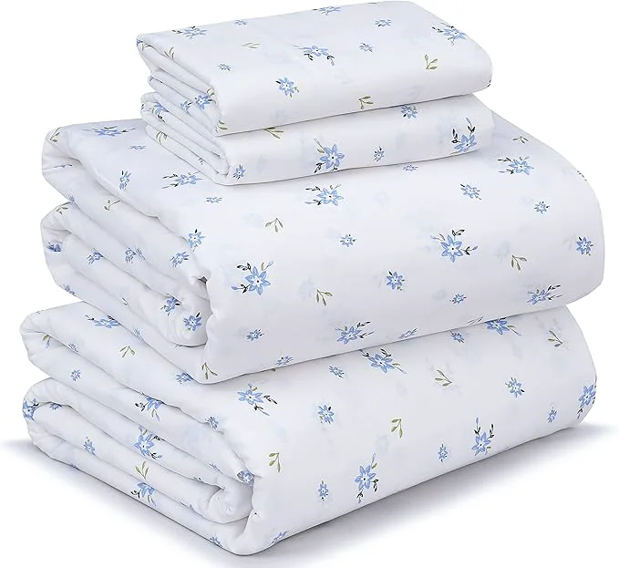 Solid RUVANTI Cotton Sheets – King Size Percale Bedding Cooling amp Breathable Floral Design Durable with a Crisp Soft amp Comfortable Feel 16 quot Deep Pocket 4-Piece Set Phulkari Unique